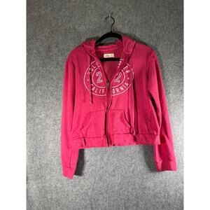 Hollister Jacket Women Medium Pink Full Zip Spell Out Fleece‎ Hooded Comfy Y2K